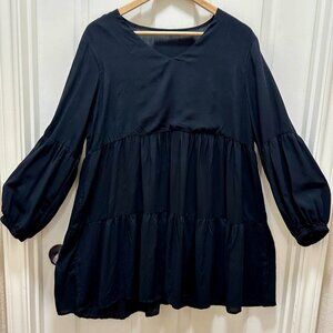 Boho Chic Women'sTiered Shift Babydoll Mini Dress Size XL Puffer Long Sleeves